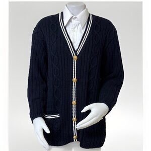 Bogner Sweater Womens 12 40 Varsity Tennis Cardigan Black Cotton Gold Button Up